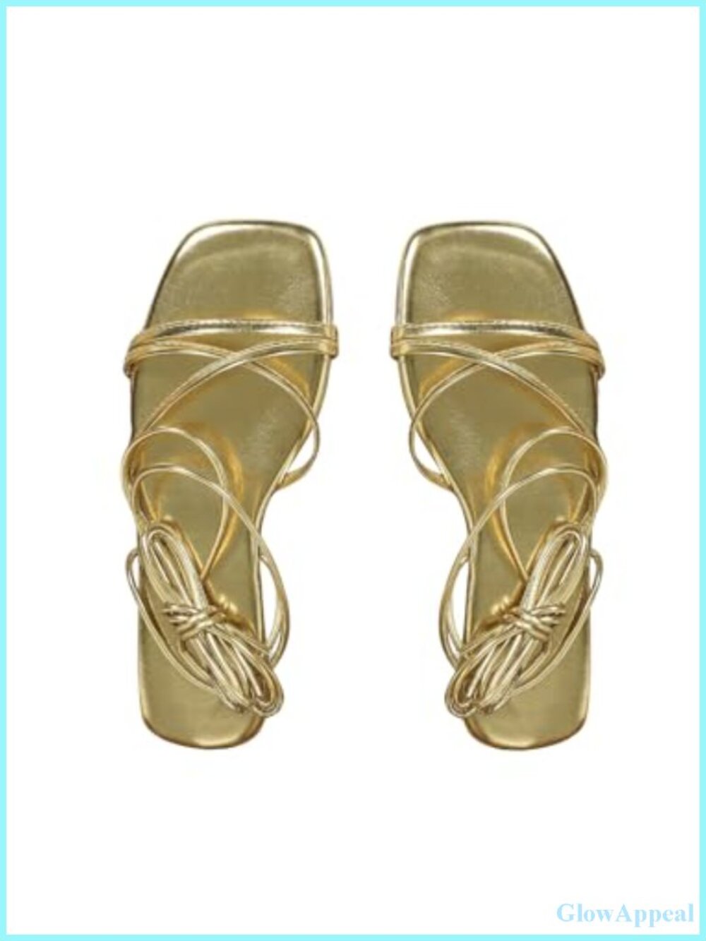 Lace Up Strappy Flat Sandals Metallic Square Open Toe Ankle Strap